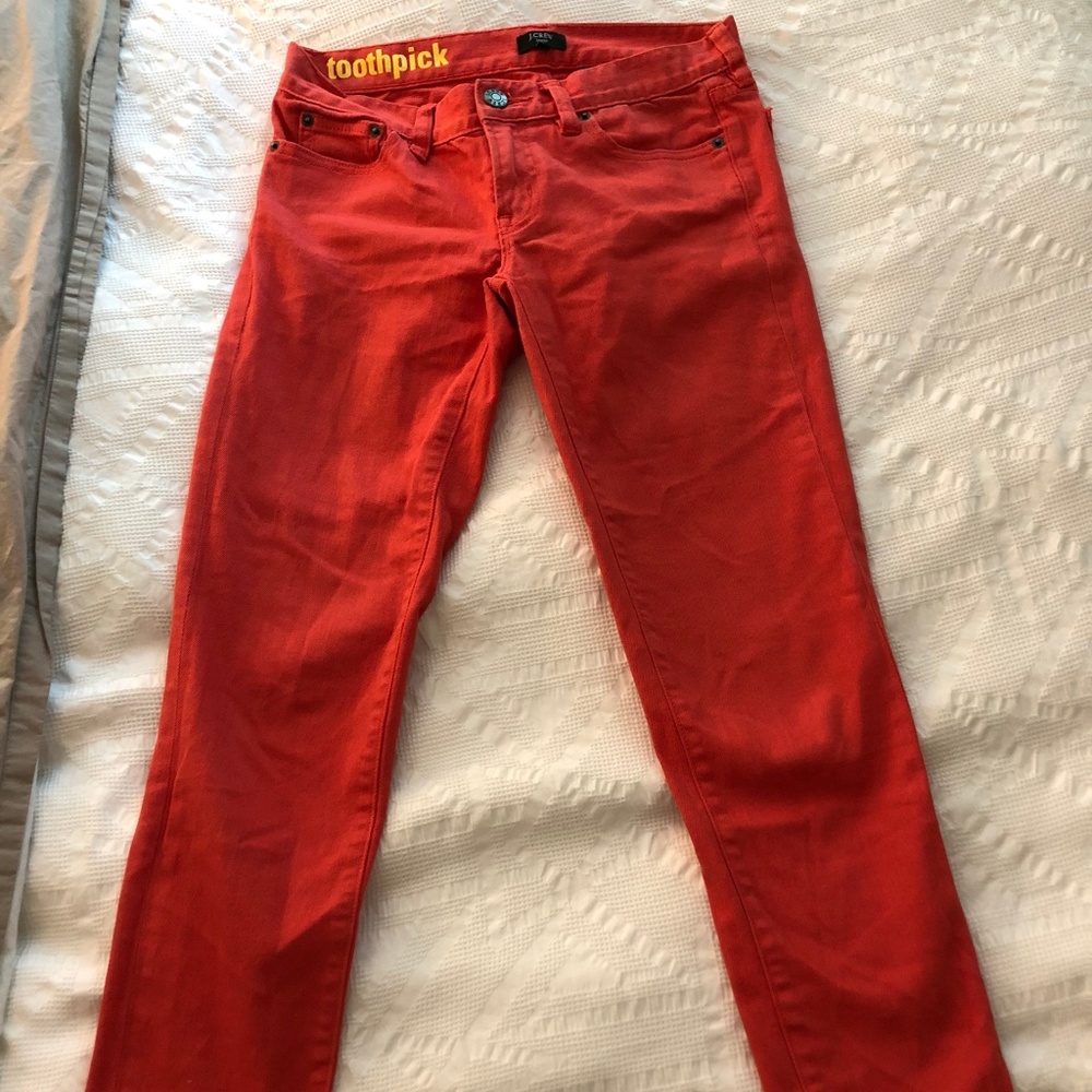 J. Crew Toothpick Pants in Coral Red